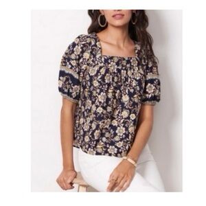 Roan + Ryan Evereve Soren‎ Square Neck Puff Sleeve Floral Blouse